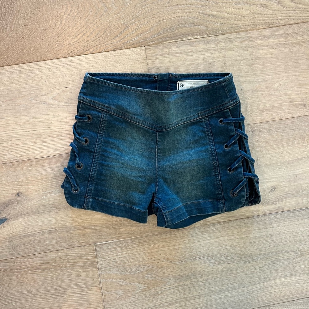 Free People Denim Jean Shorts with Lattice Side Size 24